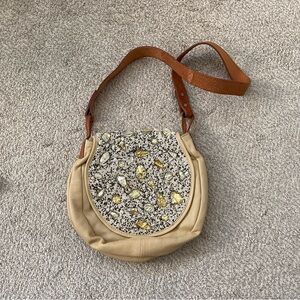 Anthropologie Beige and Brown Embellished Shoulder Bag